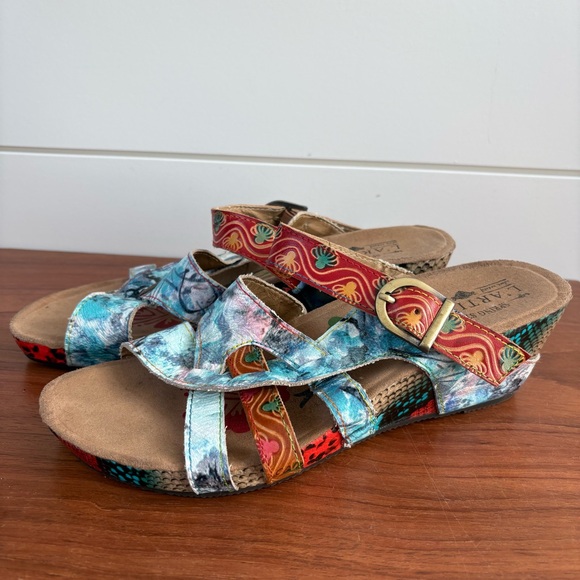 Spring Step Baocire L'artiste Artsy Strappy Wedge Slides Leather Sandals 9 US 40 - Picture 2 of 8